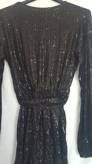 Black Sequin Deep Plunge Playsuit