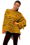 Ladies mustard tassel ruffle poncho