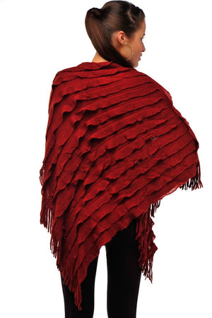 Ladies wine tassel ruffle poncho