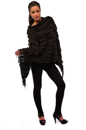 Ladies brown tassel ruffle poncho