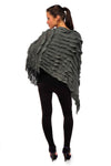 Ladies grey tassel ruffle poncho