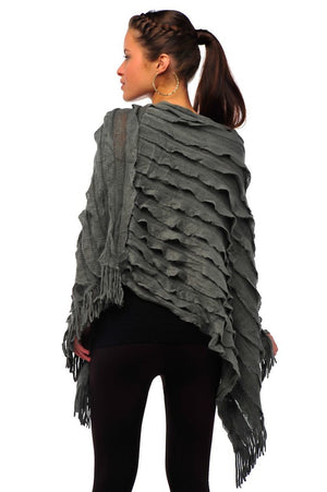 Ladies grey tassel ruffle poncho