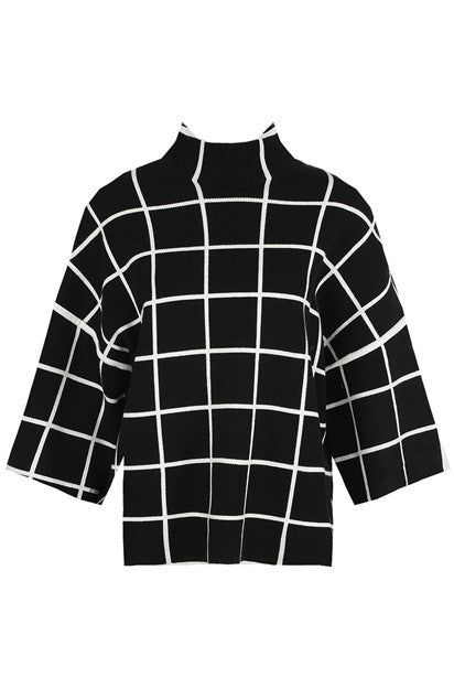 Ladies black check print knitted jumper