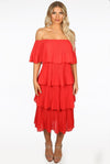 Coral Tier Hem Off The Shoulder Dress