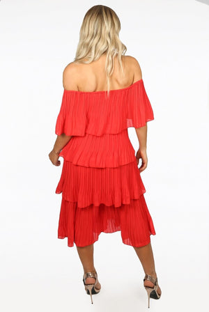 Coral Tier Hem Off The Shoulder Dress