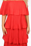 Coral Tier Hem Off The Shoulder Dress