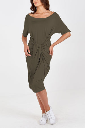 Ladies Khaki off the shoulder parachute dress