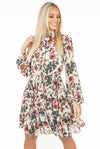 Ladies cream floral contrast button up dress