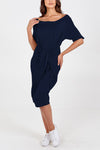 Ladies Navy off the shoulder parachute dress