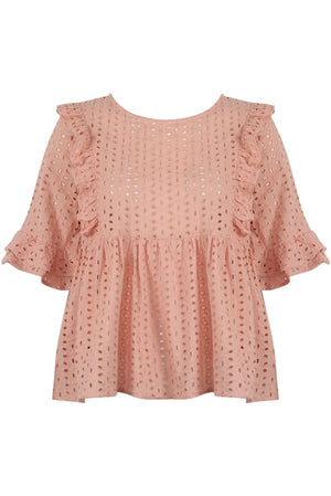 Ladies rose ruffle trim top