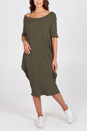 Ladies Khaki off the shoulder parachute dress