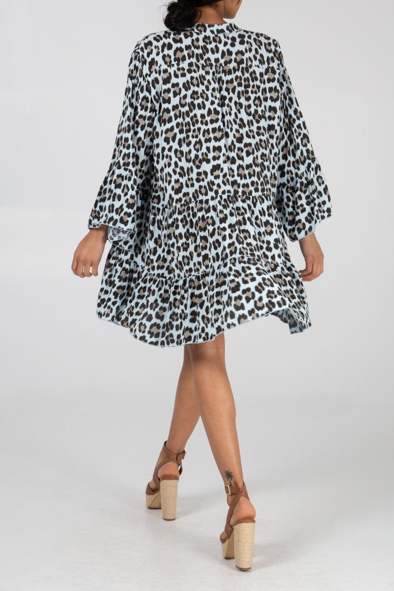 Ladies khaki leopard print smock dress