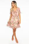 Ladies beige floral frilled skater dress