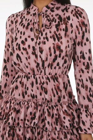 Ladies pink chiffon animal print tier dress