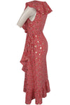 Ladies red floral print trim midi dress