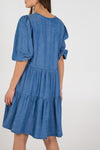 Ladies blue denim tiered smock dress