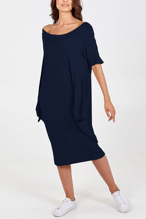 Ladies Navy off the shoulder parachute dress