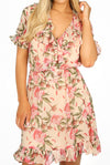 Ladies beige floral frilled skater dress