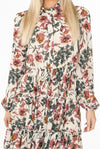 Ladies cream floral contrast button up dress