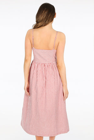 Ladies red and white stripey button down midi dress