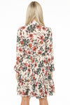 Ladies cream floral contrast button up dress