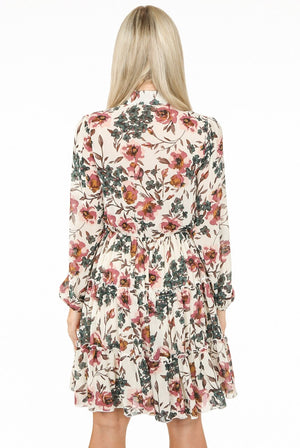 Ladies cream floral contrast button up dress