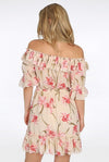 Ladies beige floral off the shoulder skater dress