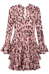 Ladies pink chiffon animal print tier dress