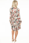 Ladies cream floral contrast button up dress