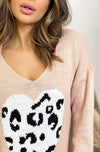 Ladies pink leopard heart print jumper