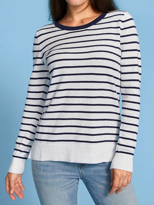 Ladies navy and white stripey knit top