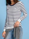 Ladies navy and white stripey knit top