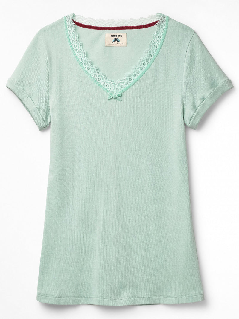 White Stuff Mint Short Sleeve Holly Lace Tee Pyjama Top