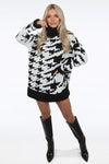 Ladies black dog tooth roll neck jumper