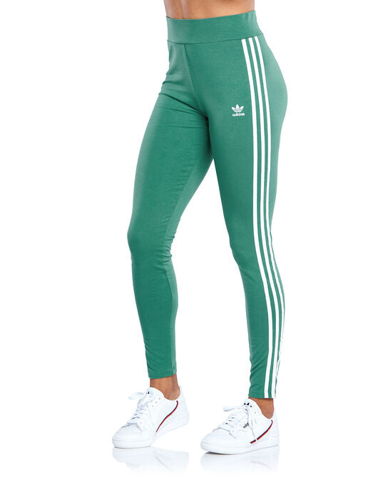 Ladies Adidas Green Three White Stripe Leggings