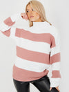 Ladies pink funnel neck stripey jumper