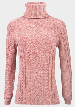 Ladies pink roll neck chenille jumper 