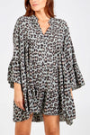 Leopard Print Smock Dress - Khaki