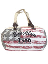 Grey / Plum Stars and Stripes Canvas Duffle Bag