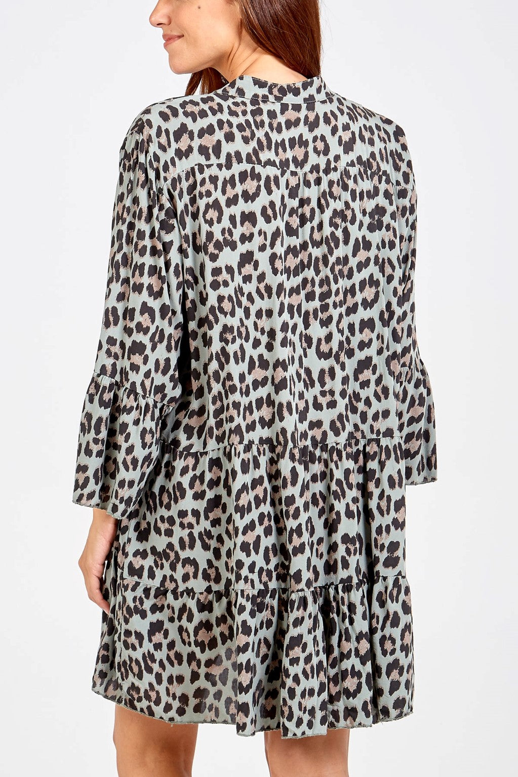 Leopard Print Smock Dress - Khaki