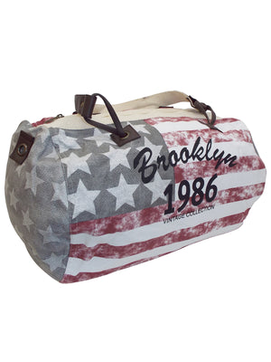 Grey / Plum Stars and Stripes Canvas Duffle Bag