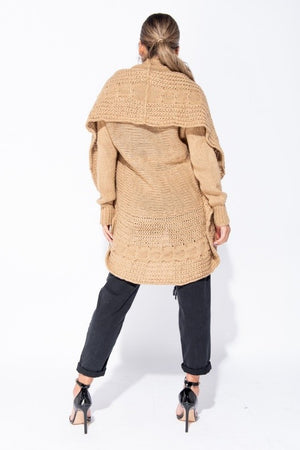 Ladies beige cable knitted shawl cardigan