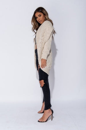 Ladies cream cable knitted shawl cardigan