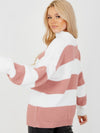 Ladies pink funnel neck stripey jumper