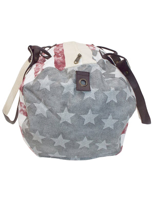 Grey / Plum Stars and Stripes Canvas Duffle Bag