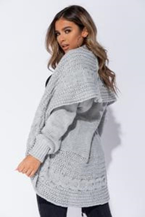 Ladies grey cable knitted shawl cardigan