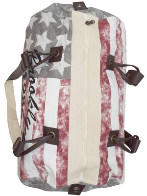 Grey / Plum Stars and Stripes Canvas Duffle Bag