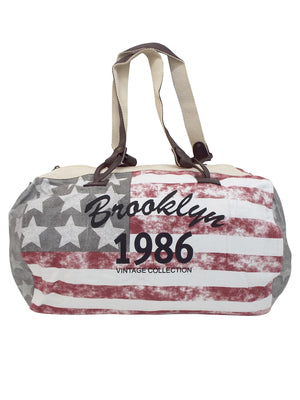 Grey / Plum Stars and Stripes Canvas Duffle Bag