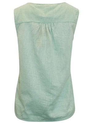 Mantaray Light Green Pure Cotton Sleeveless Top