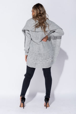 Ladies grey cable knitted shawl cardigan